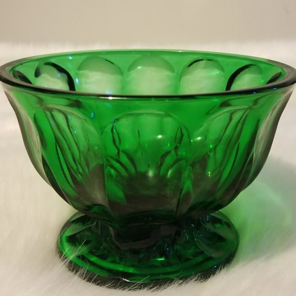 Other - Vintage Green Cut Glass Pedestal Candy/Nut Bowl